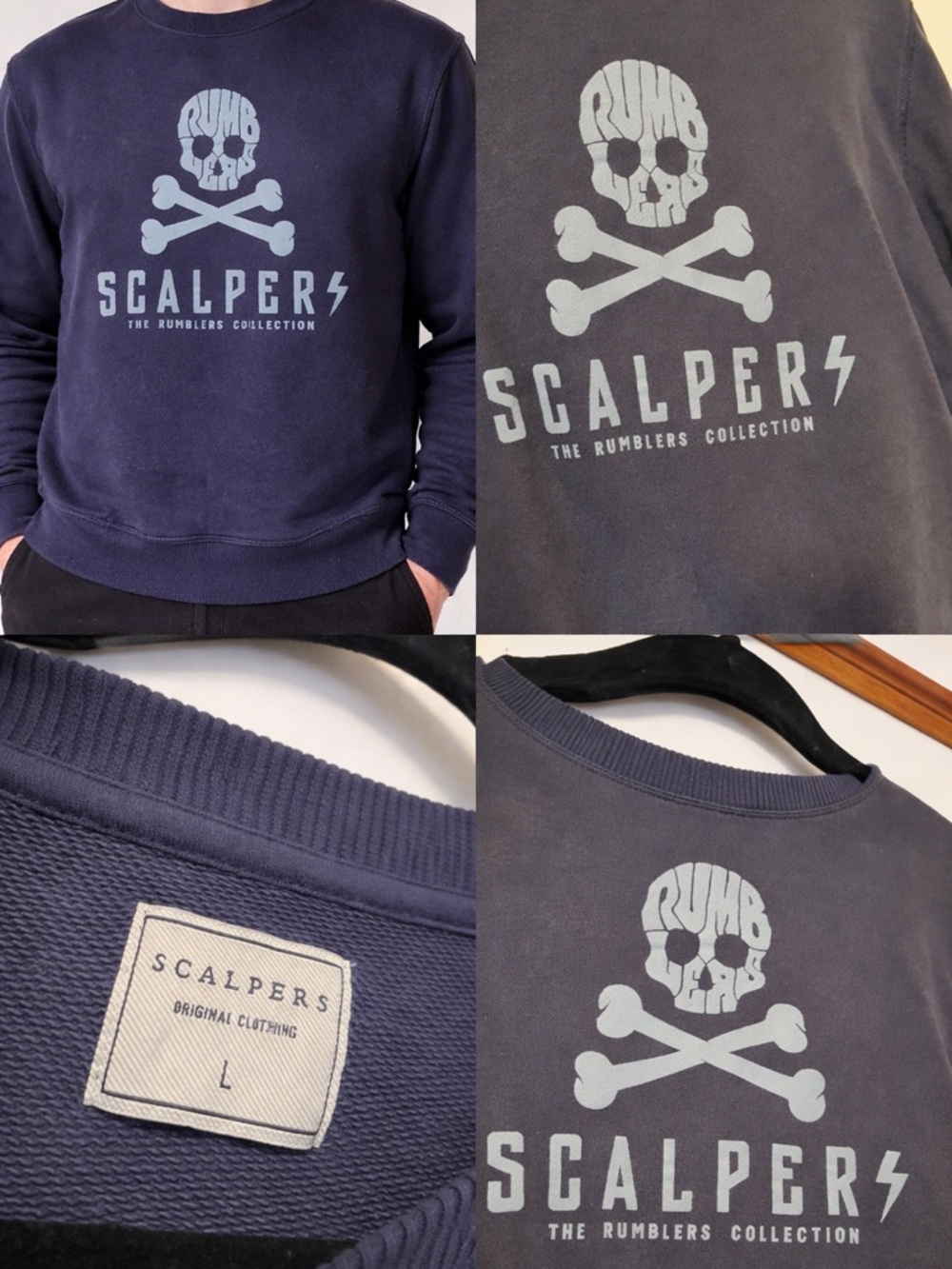 Scalpers Navy Skull-Print Men’s Sweatshirt